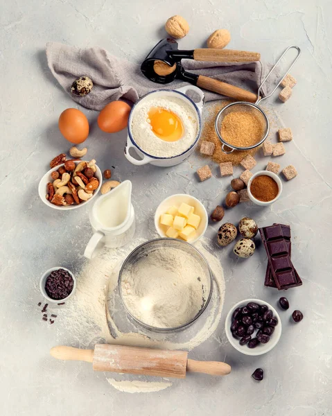 Cocinar Los Ingredientes Sobre Fondo Claro Concepto Hornear Piso Tendido —  Fotos de Stock