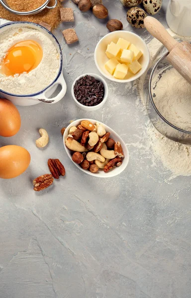 Cocinar Los Ingredientes Sobre Fondo Claro Concepto Hornear Plano Vista —  Fotos de Stock