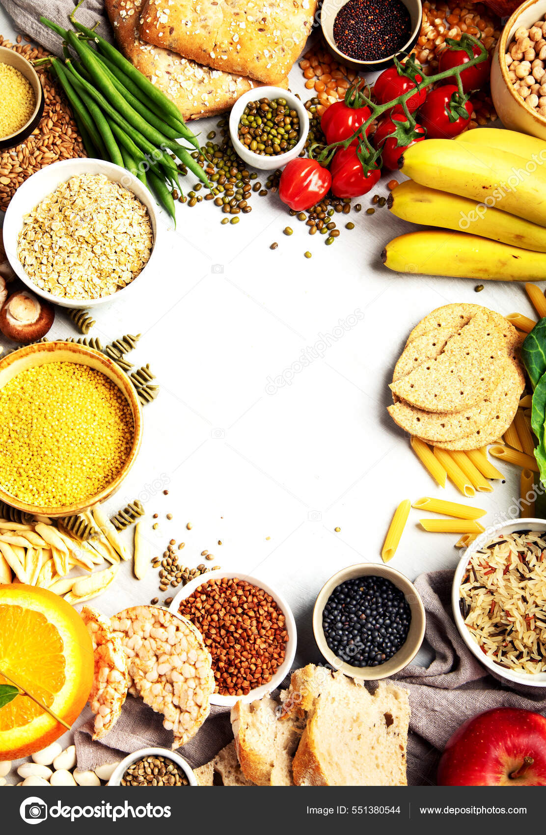 Selection Good Carbohydrates Sources Vegetables Fruits Grains Legumes Nuts Seeds Stock Photo by