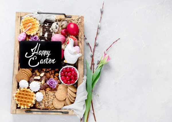 Easter Table Settng Assortment Desserts Treats Spring Holiday Food Concept — Stock Photo, Image