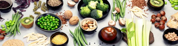 Πηγές Τροφίμων Φυτικής Διατροφής Υγιεινή Διατροφή Όσπρια Αποξηραμένα Φρούτα Σπόρους — Φωτογραφία Αρχείου