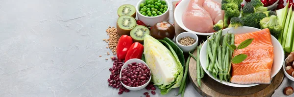 Alimente Indice Glicemic Scăzut Fundal Gri Conceptul Alimentar Sănătos Copia — Fotografie, imagine de stoc
