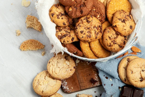Cookies Συλλογή Ελαφρύ Φόντο Σπιτικά Γλυκά Έννοια Εορτασμού Πάνω Άποψη — Φωτογραφία Αρχείου