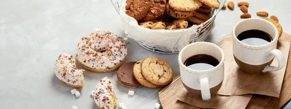 Cookies Assortment Light Background Homemade Desserts Celebration Concept Panorama Copy — Stock Photo, Image