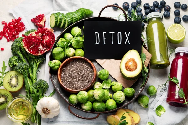 Geassorteerde Detox Smoothie Sappen Lichte Ondergrond Gezond Dieet Concept Heerlijke — Stockfoto