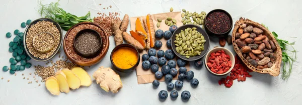 Здорова Їжа Чистий Вибір Їжі Світлому Фоні Концепція Збалансованого Харчування — стокове фото
