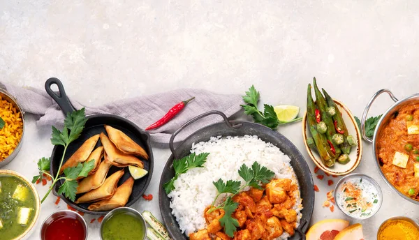Indian Food Assortment Light Background Traditional Food Concept Dishes Appetisers — 스톡 사진