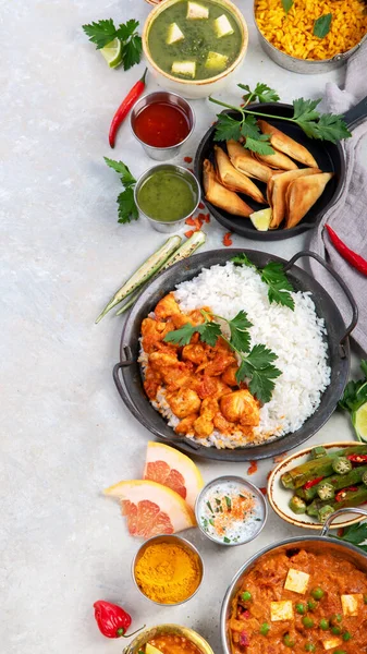 Indian Food Assortment Light Background Traditional Food Concept Dishes Appetisers — 스톡 사진