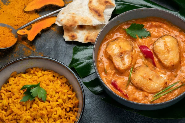 Kerala Fish Curry Dark Background Traditional Food Concept Top View —  Fotos de Stock