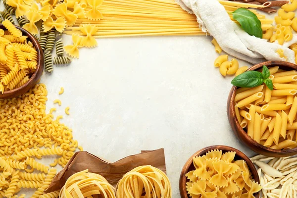 Italian Pasta Variety Light Background Traditional Food Concept Flat Lay — Stock fotografie