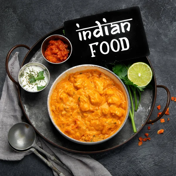 Indian Curry Dark Backgroound Traditional Food Concept Dishes Appetizers Indeed — Stock fotografie