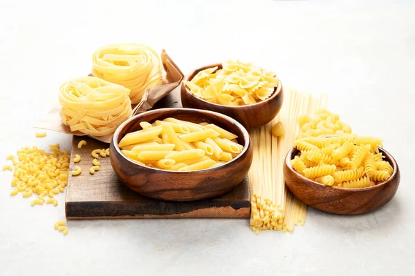 Italian Pasta Variety Light Background Traditional Food Concept — Zdjęcie stockowe