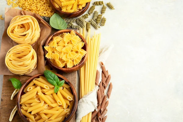 Italian Pasta Variety Light Background Traditional Food Concept Flat Lay — Stock fotografie