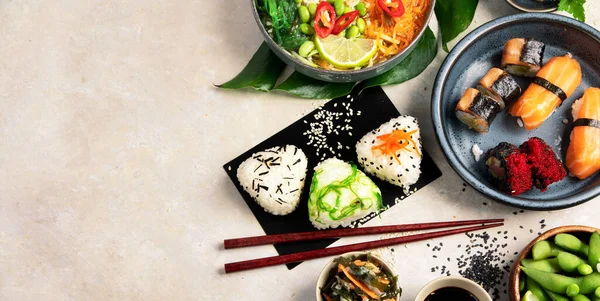 Japán Ételválaszték Könnyű Háttérrel Hagyományos Étel Koncepció Konyha Ételei Előételei — Stock Fotó
