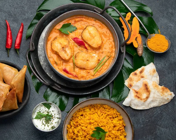 Kerala Fish Curry Dark Background Traditional Food Concept Top View — Stockfoto