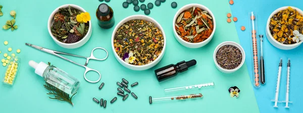 Assortment Herbal Traditional Medicine Colourful Background Traditional Healthcare Concept Natural — Stock Photo, Image