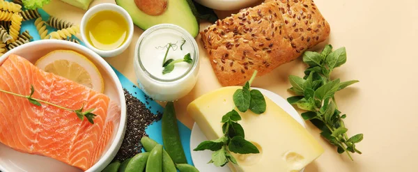 Peskatarische Ernährung Auf Buntem Hintergrund Vegetarische Ernährung Die Fisch Oder — Stockfoto