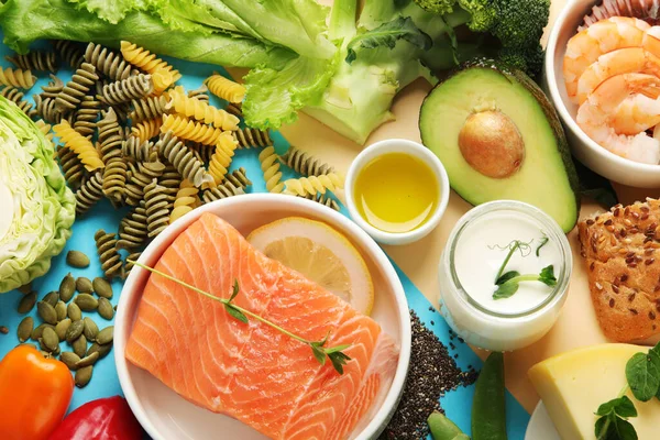 Dieta Pescatariană Fundal Colorat Dieta Vegetariană Care Include Pești Sau — Fotografie, imagine de stoc