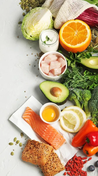 Flexitäre Mediterrane Ernährung Auf Hellem Hintergrund Gesundes Essen Flache Lage — Stockfoto