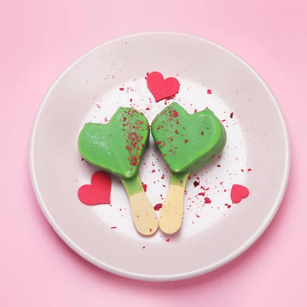 Green Ice Cream Colourful Background Atmospheric Sweet Menu Concept Top —  Fotos de Stock