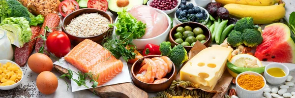 Healthy Food Assortment Light Background Diet Concept Panorama — Photo