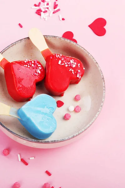 Different Type Popsicle Ice Cream Pink Background Atmospheric Summer Concept — Foto Stock