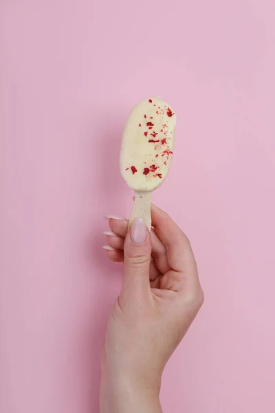Popsicle Ice Cream Assortment Pink Background Spring Natural Background Top — Stok fotoğraf