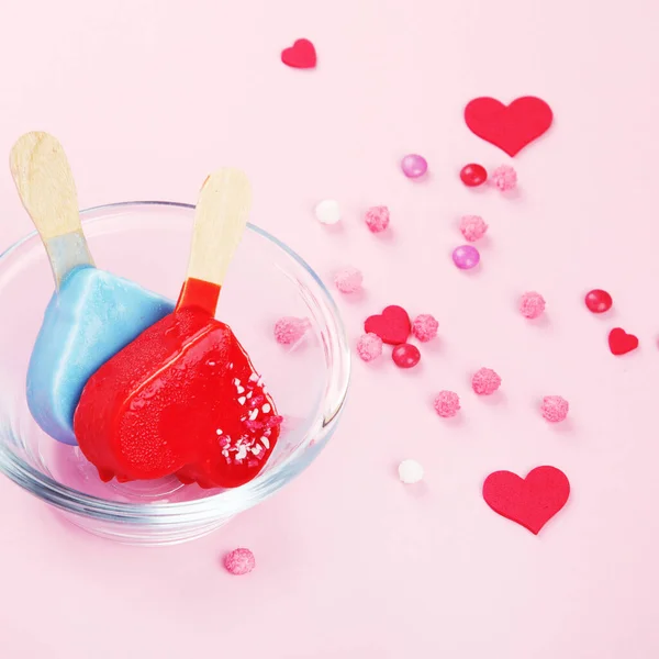 Different Type Popsicle Ice Cream Pink Background Atmospheric Summer Concept — Fotografia de Stock