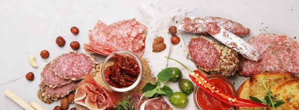 Sausages Assortment Light Background Meat Product Made Finely Chopped Seasoned — 스톡 사진