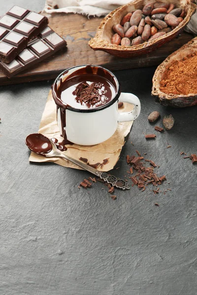 Melted Chocolate Drink Dark Background Hot Beverage — Stock Photo, Image