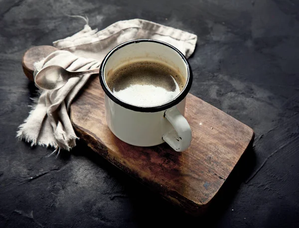 Cup Coffee Dark Background Hot Beverage Breakfast Concept — Zdjęcie stockowe