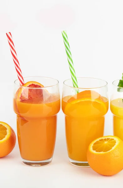 Fruit Juices Assortment Light Background Freshly Made Drinks — Stockfoto