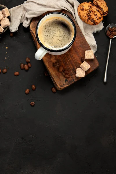 Cup Black Coffee Dark Background Hot Beverage Breakfast Concept Top — Stok fotoğraf