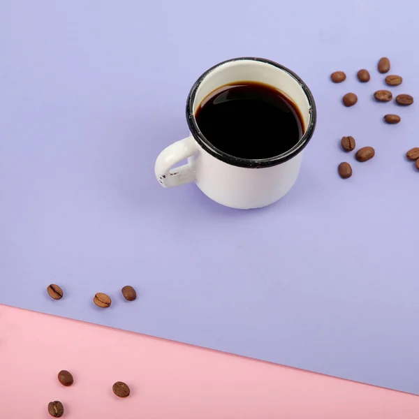 Filiżanka Kawy Tle Koloru Nowoczesne Śniadanie Koncepcja — Zdjęcie stockowe