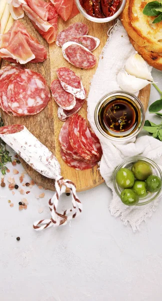 Sausages Assortment Light Background Meat Product Made Finely Chopped Seasoned — Stock Photo, Image