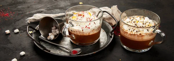 Cacao Marshmallow Cacao Powder Mug Hot Beverage Whipped Cream Panorama — Stock fotografie
