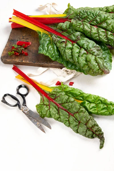 Raw Chard Light Background Highly Nutritious Leaves Popular Component Healthy — Stockfoto