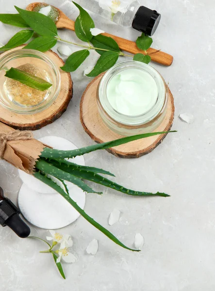Aloe Vera Slices Moisturizer Light Background Beauty Treatment Concepts Top — Fotografia de Stock