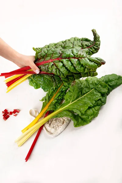 Raw Chard Light Background Highly Nutritious Leaves Popular Component Healthy — ストック写真