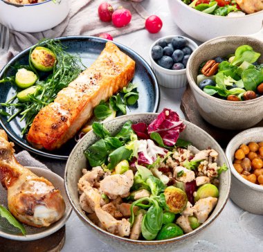 Healthy food assortment. Dieting concept. Flat lay, top view. healthy dinner
