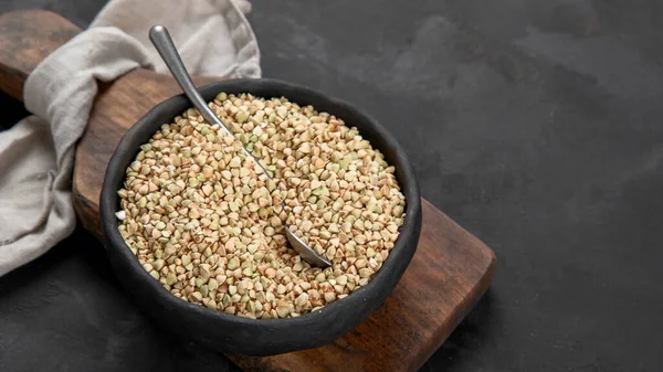 Raw Green Buckwheat Dark Background Food Ingredients Concept Organic Food — ストック写真