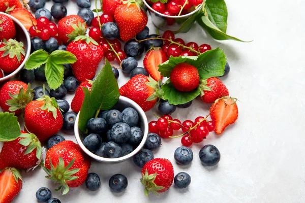 Various Fresh Berries Neutral Background Organic Valuable Food Source Top — Stock Photo, Image