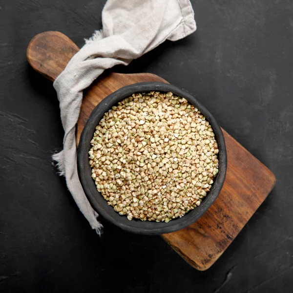 Raw Green Buckwheat Dark Background Food Ingredients Concept Organic Food — Stockfoto