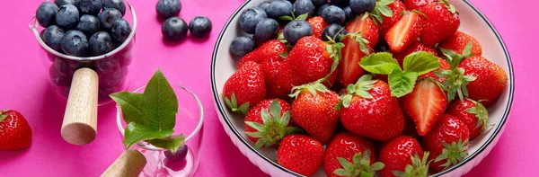 Strawberries Color Background Concept Organic Food Panoramma — Foto Stock