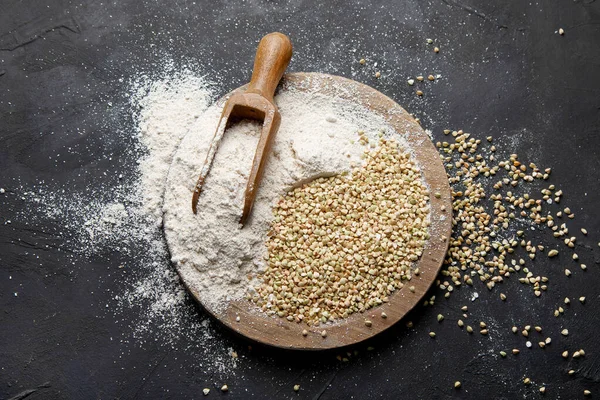 Raw Green Buckwheat Dark Background Food Ingredients Concept Organic Food — Photo