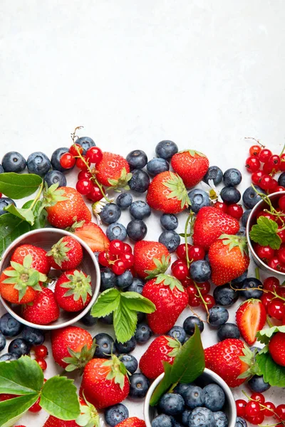 Various Fresh Berries Neutral Background Organic Valuable Food Source Top — Stock Photo, Image