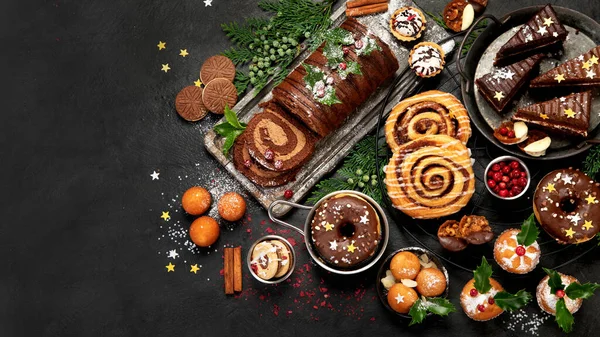 Traditional Christmas Dessert Dark Background Holiday Food Top View Copy — Photo