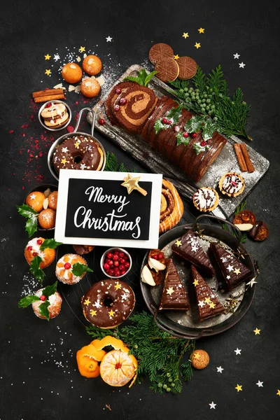 Traditional Christmas Dessert Dark Background Holiday Food Top View Copy — Foto de Stock