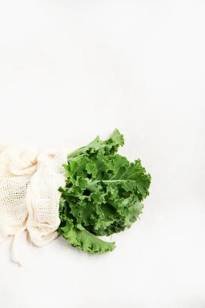 Fresh Green Curly Kale Leaves Neutral Background Healthy Food Ingredients — ストック写真
