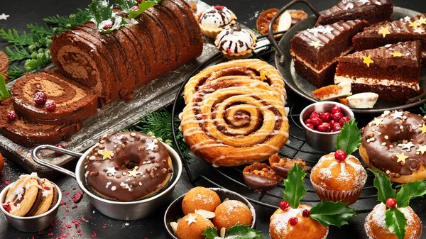 Traditional Christmas Dessert Dark Background Holiday Food — Stockfoto